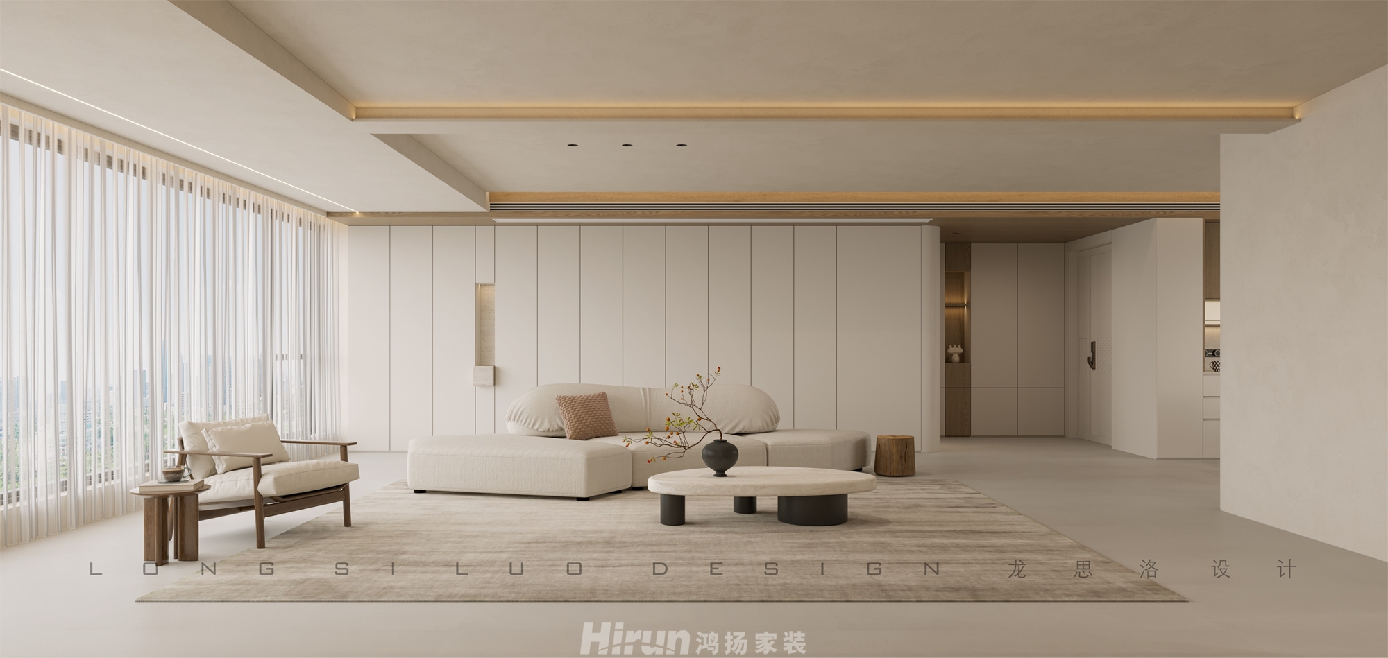 長沙潤府188㎡極簡侘寂四居室 裝修案例效果圖-2