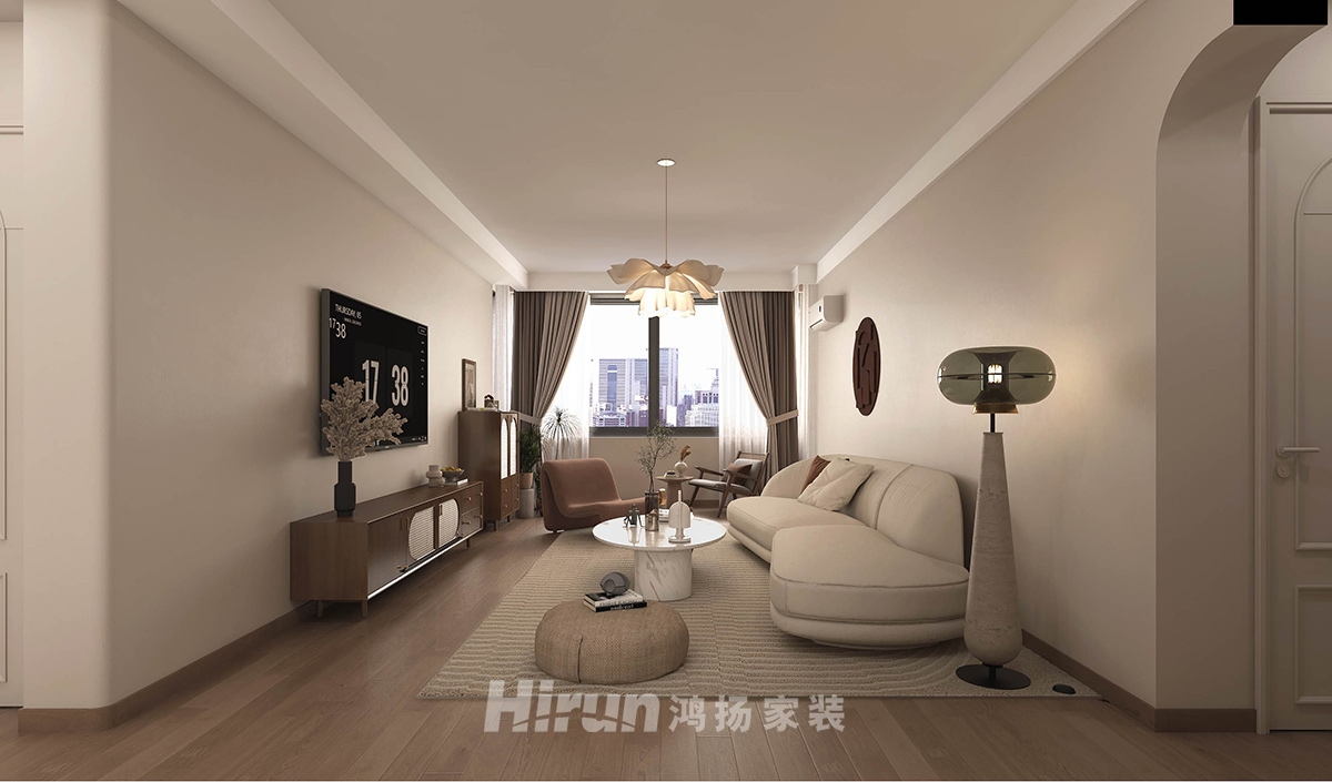 陽(yáng)明苑130㎡極簡(jiǎn)侘寂三居室 裝修案例效果圖-3