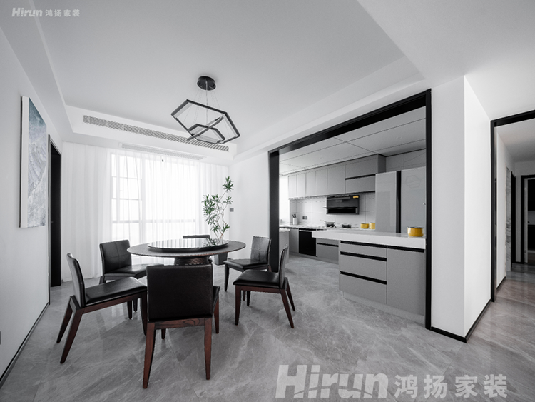 長沙裝修公司哪家好？鴻揚家裝190㎡雅致灰調(diào)，冷酷黑+溫潤木配色效果圖